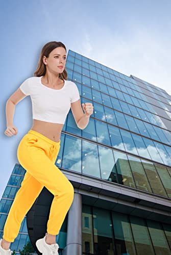 Spaceviking Women’s Soft Fleece Sweatpants Sporty Jogger Pants Elasticity Cuffed Pants With Pockets For Women Yellow #TOP4