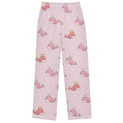 Boy's Pants Cute Cartoon Whale Crown Pink Jogger Pants Elastic Waist Long Bottoms Trousers with Pockets 6-14 Years