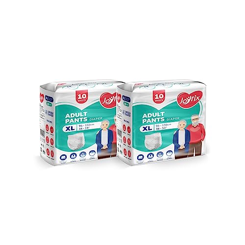Image of JOYFIX Adult Diapers | Pant Style | Waist Size 96-150 cm (38 inch-59 inch) | Extra Large | Pack of 2 | Odour lock | Anti-Bacterial Absorbent - XL (20 Pieces)