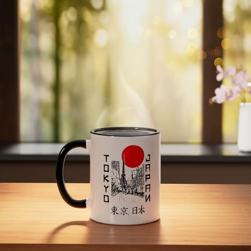 Taza cerámica vintage con bandera japonesa negro/blanco miniatura 3