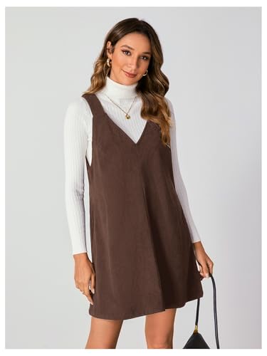 Image of Milumia Women V Neck Corduroy Overall Dress 2026 Spring Mini Pinafore Jumper Dress