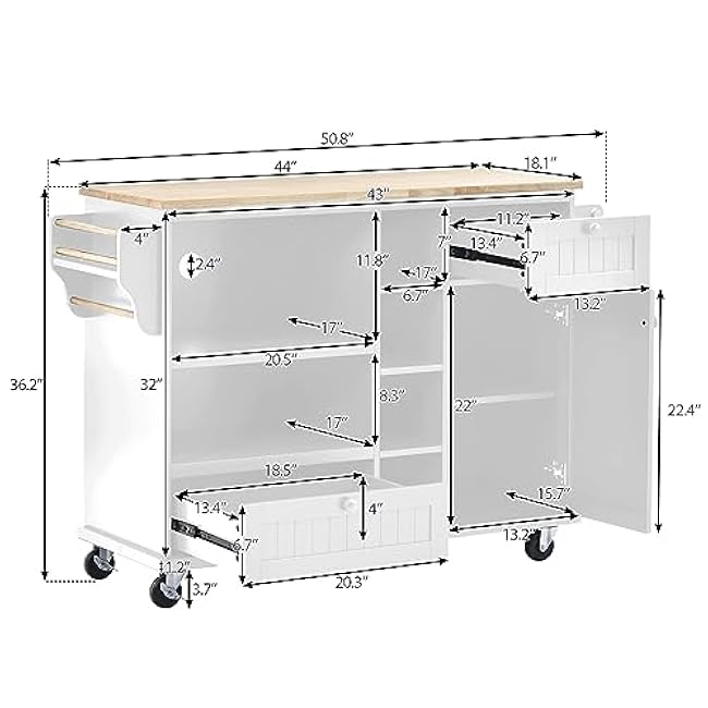 Kitchen Island Cart with Storage Cabinet and Two Locking Wheels,Solid Wood Desktop,Microwave Cabinet,Floor Standing Buffet Server Sideboard,for Kitchen-AcS3UZKv