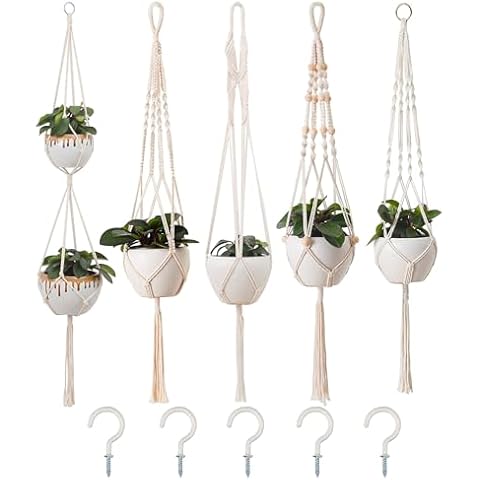 5 pack of white Macramé Plant Hangers Cover