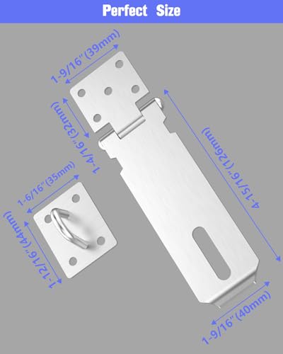 YogePote Door Lock Hasp Latch, 5 Inch Stainless Steel Hasp Lock, Door Padlock Clasp Hasp Latch Lock with Screws, Gate Lock Hasp Latch for Outside Doors, Sheds, Fence, Cabinets, Lockers (Silver -1pc) - Image 4