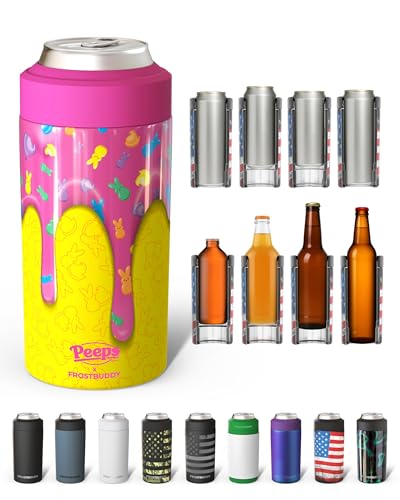 Image of Frost Buddy Universal Can Cooler - Fits all - Stainless Steel Can Cooler for 12 oz & 16 oz Regular or Slim Cans & Bottles - Stainless Steel (Peeps Drip)
