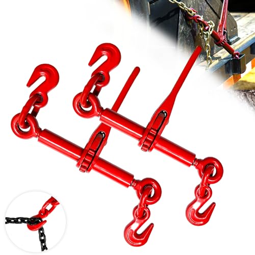 Image of Ratchet Chain Binders 1 /4''- 5 /16'', Load Binder with G70 Grab Hooks, Adjustable 1 /4 inch Binder for 1 /4 Chains, 2200 Pounds Working Load Limit- Heavy Duty Ratchet Binders for Towing (2 Pack)