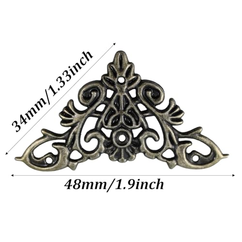 Image of 16PCS Antique Bronze Decorative Corner Protectors, 1.9 inch x 1.3 inch Metal Furniture Edge Cover Guards, Vintage Embossed Pattern, for Cabinet, Jewelry Box, Photo Frame