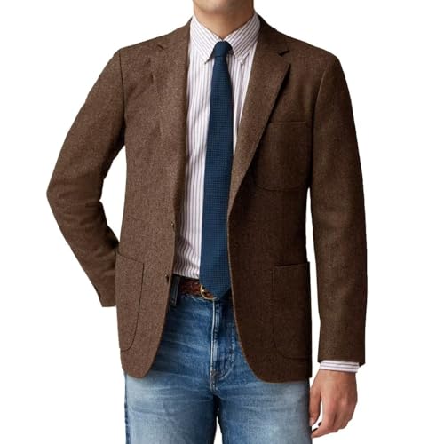 Men's Jacket Retro 2 Button Herringbone Tweed Blazer Casual Sport Coat for Work Prom