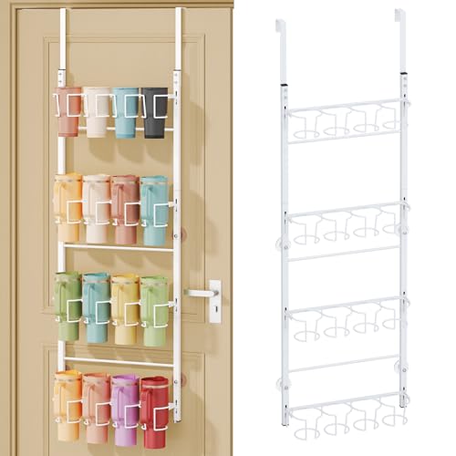 SWTYMIKI 4-Tier Water Bottle Organizer – Over the Door Stanley Cup Holder, Cup Organizer for Door or Wall Mount Option, Stanley Accessories for Pantry, Dorm, Office, RV Use, White