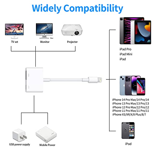 Adaptateur AV Numérique Lightning, [Certifié Apple MFI] pour iPhone iPad vers Moniteur Projecteur HDTV, Connecteur de Câble HDMI Compatible avec iPhone 14/13/12/11/SE/X