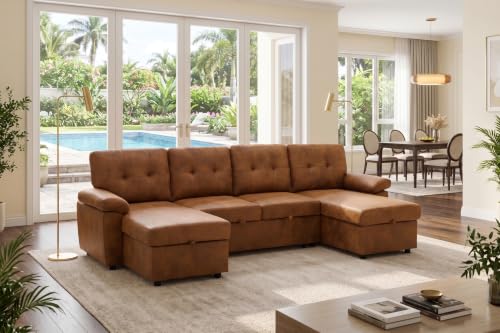 Image of KEIKI 112 inch Sleeper L Shaped Sofa with Pull Out Bed,