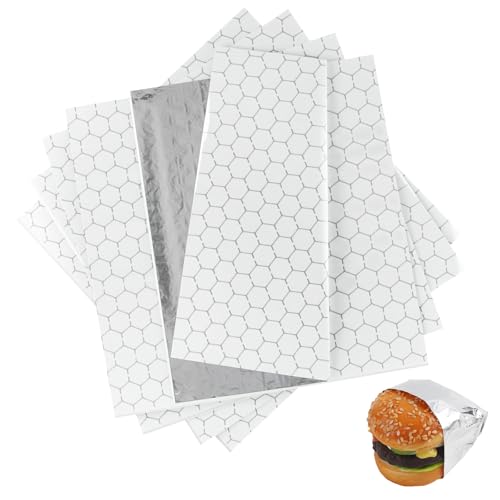 50 Pcs Insulated Sandwich Wrap Sheets 12x12 Aluminum Foil Sandwich Wrapping Paper Waterproof Pre-Cut Foil Paper Sheets for Food Hot Dogs Burgers Burritos BBQ