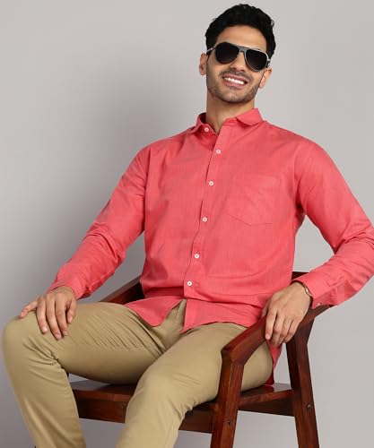 Image of MILDIN Men's Pure Cotton Striped Printed Shirt with Spread Collared Neck Full Sleeve Curved Hemline Button Closure and Regular Fit | Shirt for Man