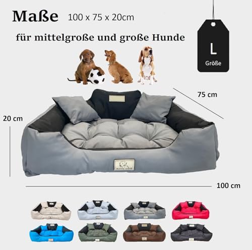 KING DOG Hundebett Grosse Hunde Waschbar L 100 x 75 cm Hundekissen Haustierbett Hundekorb Personalisiert - Name des Hundes Wasserdichtes Material Silikon Füllung Dunkelgrau