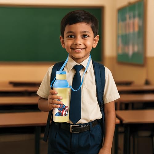 Image of Milton Marvel Kool Elite 600 Insulated Water Bottle for School Kids I Food Grade, Leak Proof Flip Top Lid,Easy to Carry Loop,Insulated Thermo Sipper Bottle for Kids,492 ml,Cream(Captain America print)