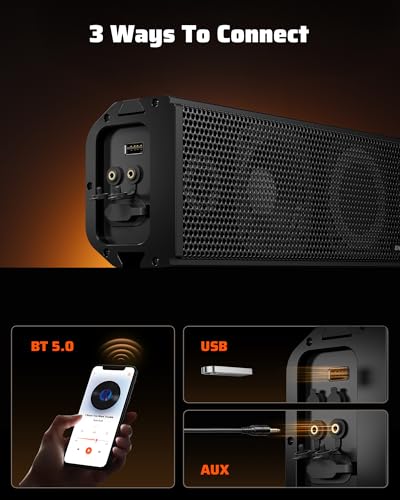 Image of Ehaho 25 Inch 6-Speaker UTV Sound Bar with Bluetooth, RGB, IP66 Waterproof | 500W Peak Power, Music-Sync RGB, USB /AUX, IP66 Waterproof, Detachable Cable, Fits 1 inch-2 inch Roll Cages for UTV Golf Cart SXS ATV