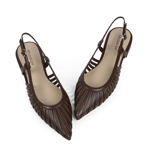 Image of Modatope Slingback Flats for Women Pointed Toe Ballet Flats Classic Low Heel Sandals Dress Shoes