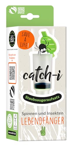 catch-i Spider Catcher Spinnenfänger: 2 in 1 Lebendfänger für Spinnen und Insekten, tierfreundlicher Insektenfänger für innen und außen, transparenter Staubsaugeraufsatz zum Einsaugen von Insekten