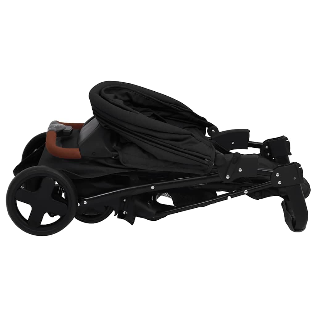 vidaXL Poussette pour Bébé 2-en-1 Landau Pliable pour Tout-petit Enfants Poussette de Voyage Protection contre Rayons UV Anthracite Acier