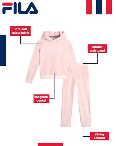 Fila Girls Sweatsuit Set - 2 Piece Soft Matching Velour Pullover Sweatshirt and Jogger Pants for Girls (Sizes: 5-6X)2