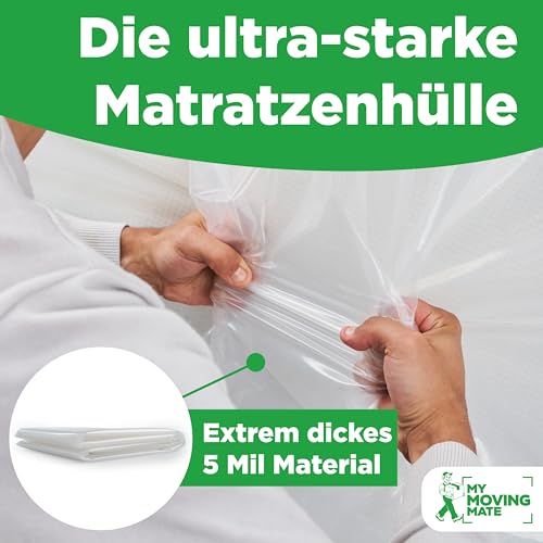 My Moving Mate Matratzenhülle 160 x 200 cm für Umzug und Lagerung – Schutzhülle für Matratzen 160x200 – Matratzenhülle Aufbewahrung – Robuste, Wiederverwendbare, Reißfeste Matratzentasche