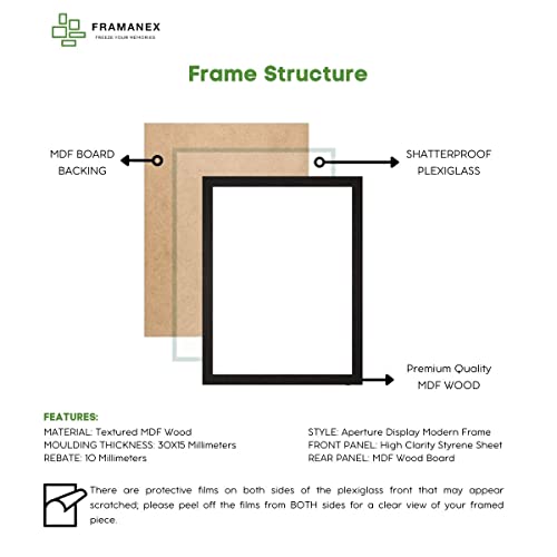 Classic Picture Poster Frame, 45 X 32cm Black Wood Finish, Portrait/Landscape Rectangle 450 X 320mm