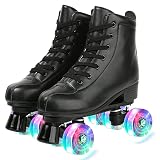 Womens Roller Skates PU Leather High-Top Roller Skates Classic Double-Row Wheels Shiny Indoor Outdoo