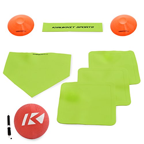 Rukket Kickball Set with Bases | Rubber Throw Down Plates and Kick Ball | Perfect for Kids and Adults | Playground and Backyard Game | Air Pump and Foul Line Cones