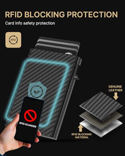 Image of typecase Mens Wallet Card Holder: Pop Up Aluminum Case, Carbon Fiber Leather, Smart, RFID Blocking, Slim, Minimalist, Front Pocket - 9-14 Card Capacity | ID Window | Cash Slot (Orange)