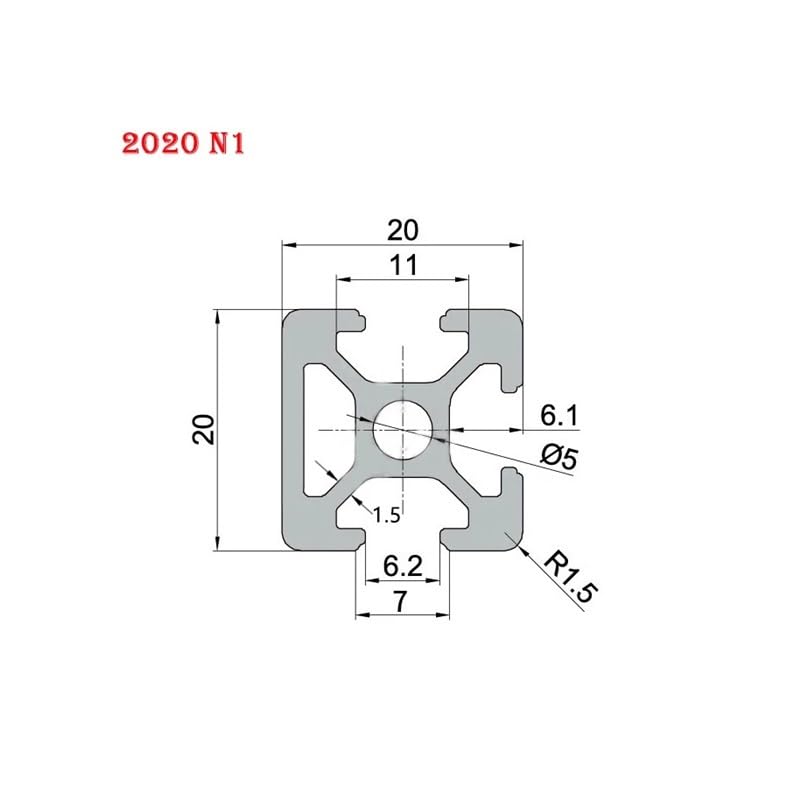 4 Uds 2020N1 Marco De Extrusión Perfil Aluminio Con Ranura En T 100mm-1200mm Lineal Anodizado for Piezas Impresora 3D CNC DIY(450mm)