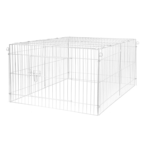 Wiltec Freilaufgehege für Kleintiere, 122 x 95 x 58 cm, stabiles und sicheres Laufstallgitter mit Sonnenschutz und 1 Öffnung