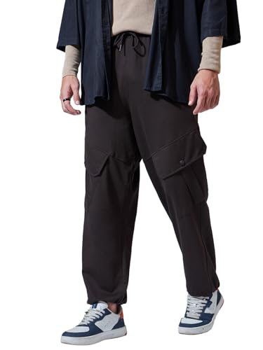 Image of Bewakoof Men's Cotton Super Loose Fit Joggers|Bewakoof Air 1.0 | Track pants for man | Lower for man | Trouser for men | Baggy trackpants for men | Multipurpose | Mens Lower Activewear | Utility Pockets | Lightweight & Flexible Elastic Waist | Casual Joggers | Loose Fit