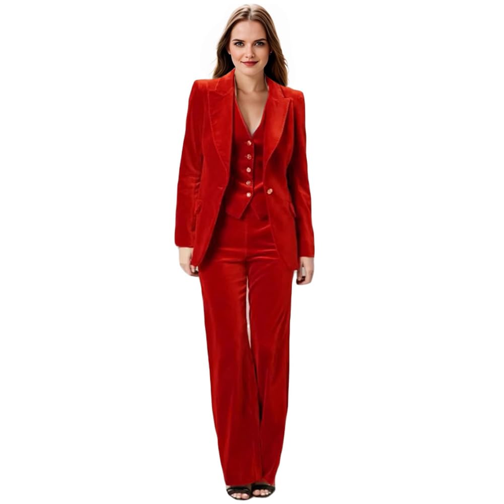 Womens Velvet Suits Women Pant Suits for Women Dressy 3 Piece Set Business Blazers for Work Professional