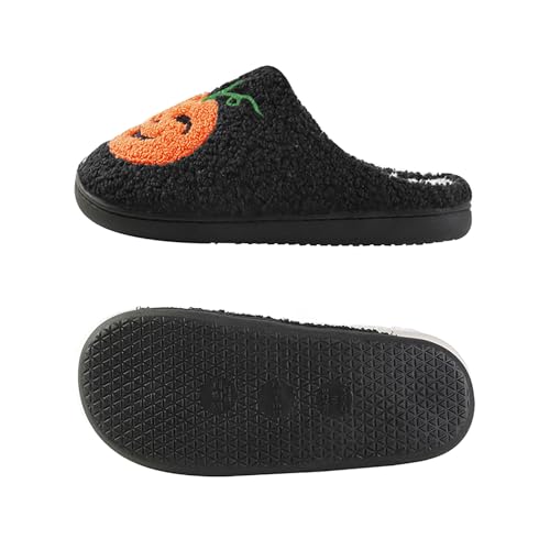 Image of Halloween Pumpkin Slippers for Womens Mens Plush Warm Spooky Lantern Pumpkin Slippers House Shoes