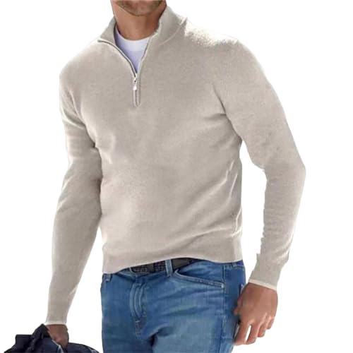 Mens Quarter Zip Sweater Casual V Neck Long Sleeve Solid Color Pullover Fleece Knitted Fall Winter Warm Pullover Tops