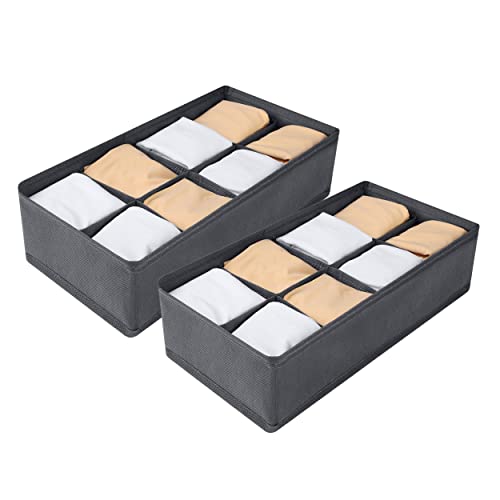 Manooby 2 Stück Kleiderschrank Organizer für Krawatten Socken, Faltbare Ordnungssystem Box im Schubladen Schrank, Stabile Aufbewahrungsbox | 32x16x9cm x8 Fächer Cover
