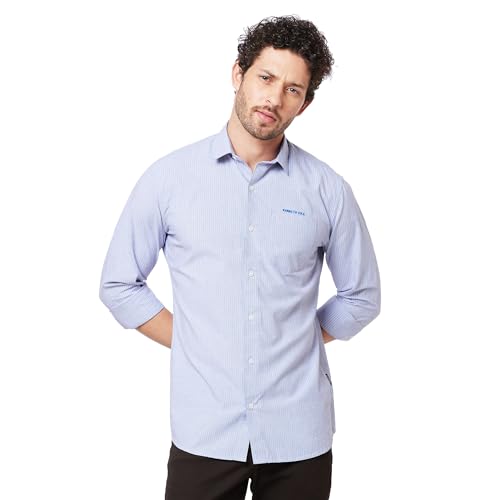 Image of KENNETH COLE New York Mens Slim Fit Cotton Spread Collar Long Sleeve Patch Pocket at Chest Casual Shirt