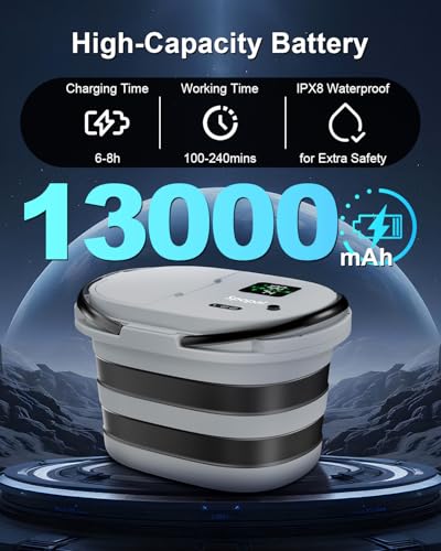 Kit de ducha portátil integrada para camping con cubo plegable de 20L y batería 13000mAh miniatura 5