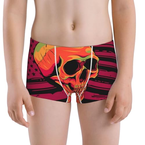 Boys' Cotton Boxer Brief Soft Underwear-Skull And Flag Usa