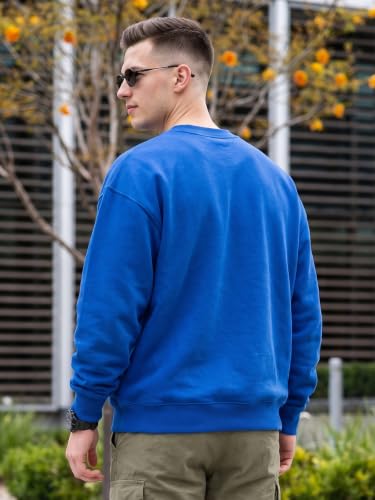 Image of Veirdo Cotton Poly Fleece Oversized Fit Full Sleeves Ribbed Solid Crew Neck Sweatshirt for Men
