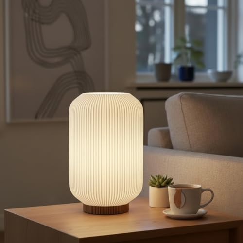 Image of Modern 3D Printed Table Lamp| Bedside Night Lamp | Warm Ambient Light for Bedroom, Living Room, Study Table & HomeDecor | Minimalist LED Desk Lamp for Cozy Lighting (Base- Brown)