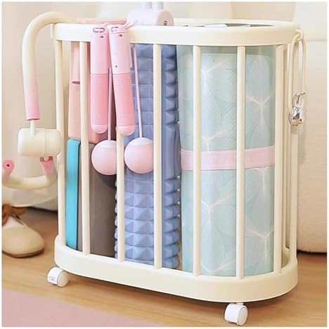 Yoga Mat Storage Rack – Mobile Sports Equipment Cart with Handle & Wheels, Organizer for Foam Rollers, Yoga Blocks, Resistance Bands & Fitness Gear