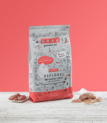GRAU – das Original – Trockenfutter für Hunde - Junior - Geflügel, 1er Pack (1 x 3 kg), glutenfrei, für deinen Hund ab dem 4. Lebensmonat