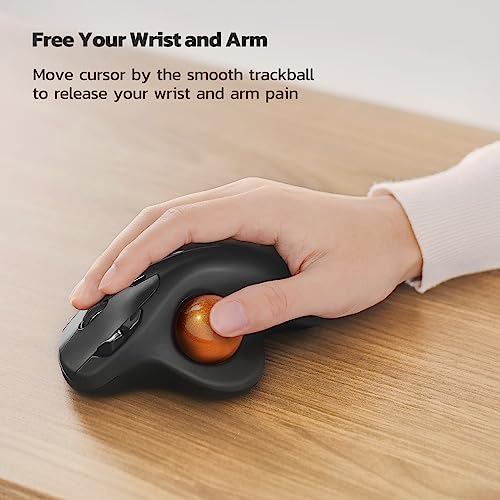 Image of Nulea M501 Wireless Trackball Mouse, Rechargeable Ergonomic, Easy Thumb Control, Precise & Smooth Tracking, 3 Device Connection (Bluetooth or USB Receiver), Compatible for PC, Laptop, Mac (H-DOrange)