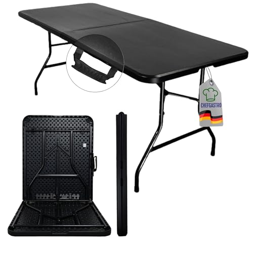 CHEFGASTRO Buffettisch klappbar 180x75cm Gartentisch wetterfest mit Tragegriff 8 Personen Kunststoff Schwarz Klapptisch Tragbar Campingtisch Outdoor für Garten Terrasse Balkon Balkontisch Partytisch