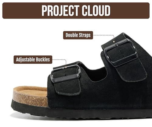 Image of Project Cloud Mens Sandals, 100% Genuine Leather Mens Slides (Heritage) | Memory Foam Insole & Cork Footbed Slides for Men Footwear Non Slip Summer Sandals for Men & Lightweight Sandals Men