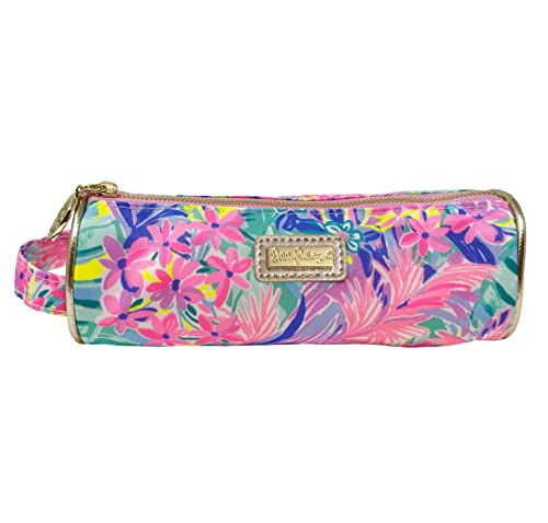 Image of Lilly Pulitzer Cute Zipper Pouch, It Was All A Dream | Colorful Pencil Case with Zip Closure for Office Supplies, Small Slim Travel Bag with Carrying Loop Handle and Gold Details