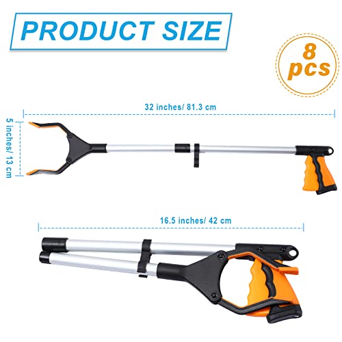 ctosree 8 pack 3234 trash grabber reacher tool for elderly foldable litter picker upper lightweight trash pick up stick long handy mobility aids for home garden arm extensionmulticolor
