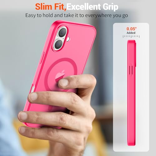 Image of SUPFINE Magnetic for iPhone 16 Plus Case(Compatible with MagSafe) (Military Grade Drop Protection) Slim Translucent Matte Shockproof with Anti-Fingerprint Phone Case,Hot Pink