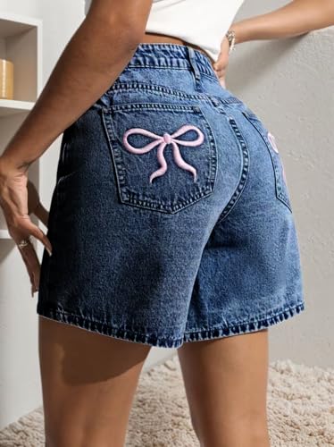 Image of Nifty Women's Denim Stretchable Relaxed Fit Shorts|| Back Pocket Bow Tie Detail
